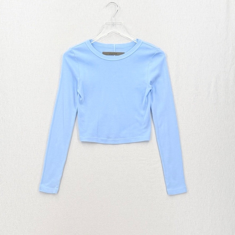 ENZA COSTA Supima Baby Rib Long Sleeve Cropped Top Womens Small Blue Crew Tee - Picture 3 of 12